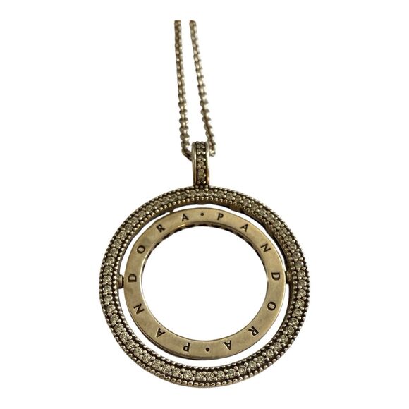Pandora Spinning Hearts CZ & SS Necklace 13" Drop Adjustable New In Box - Picture 2 of 4